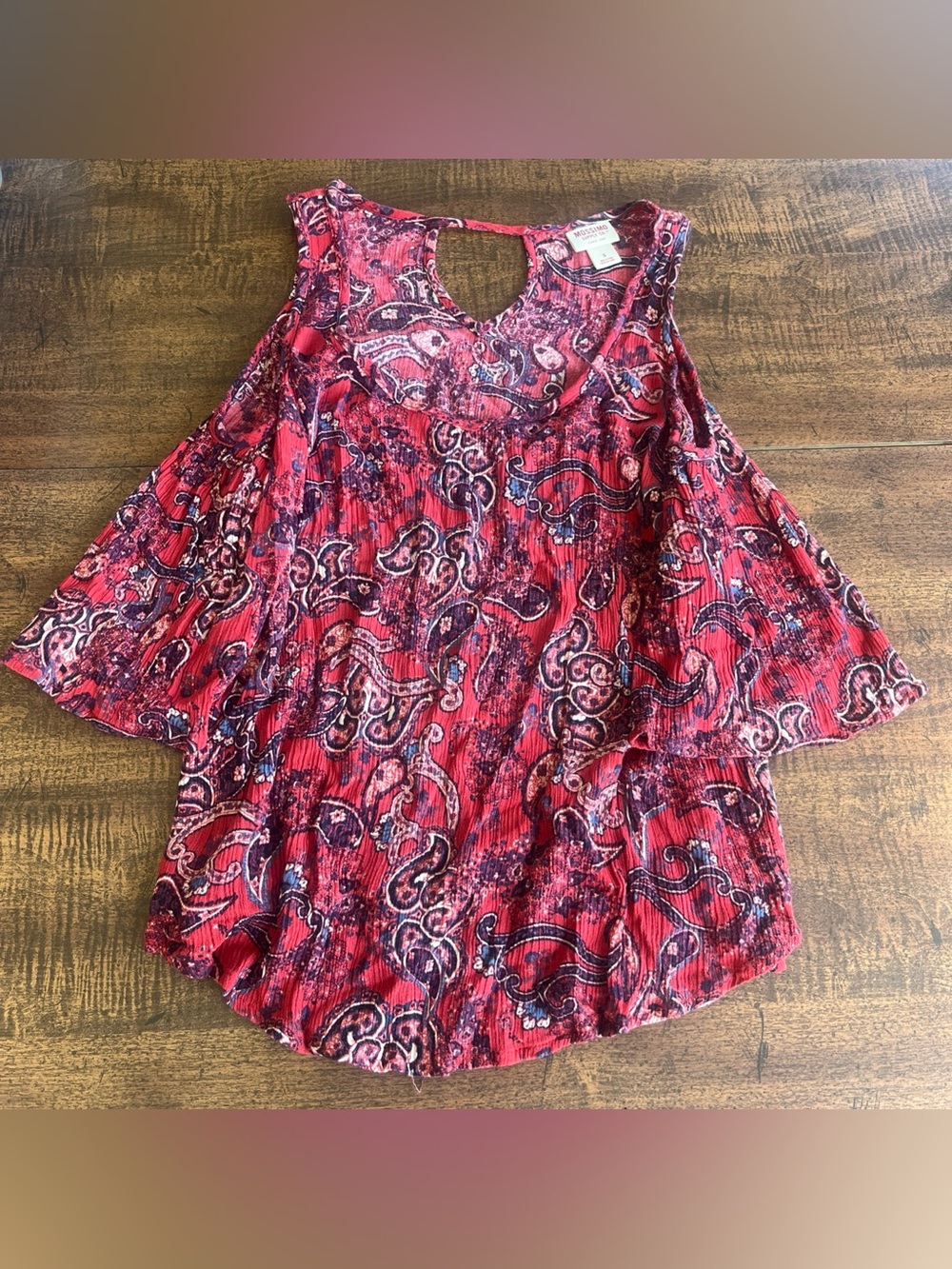 Mossimo Supply Co Small Red Paisley Cold Shoulder Crinkle Boho Bell Sleeve Top